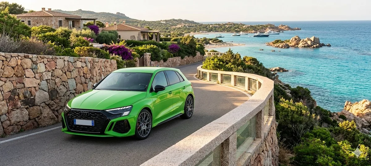 Audi RS3 verde noleggio Costa Smeralda KS Rent